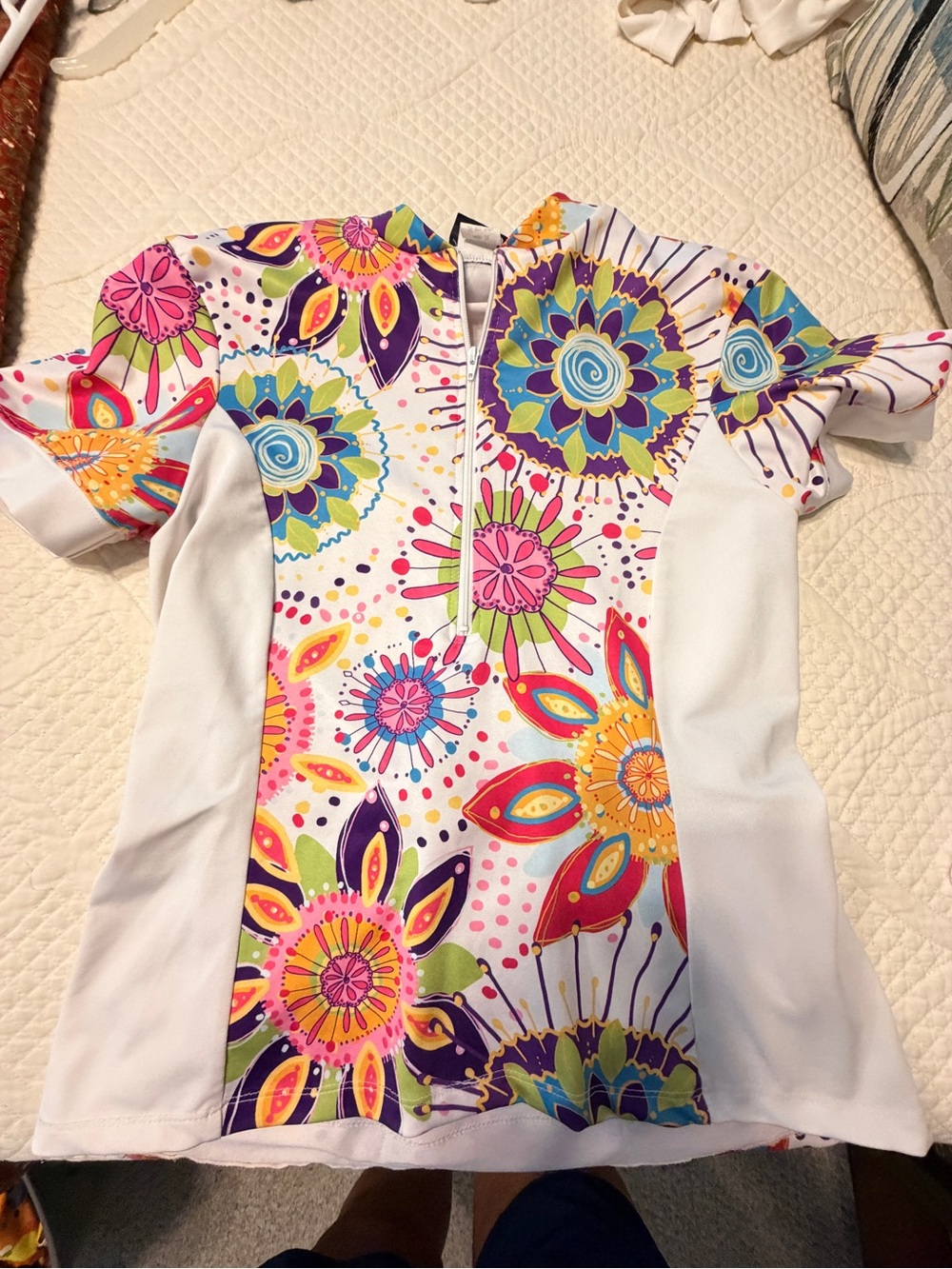 Vibrant Floral Sheila Moon cycling jersey in Purple, Teal & Yellow